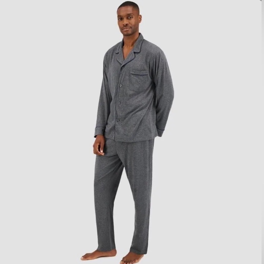 Hanes Premium Men's XXL Knit Long Sleeve Pajama Set 2pc - Charcoal Gray